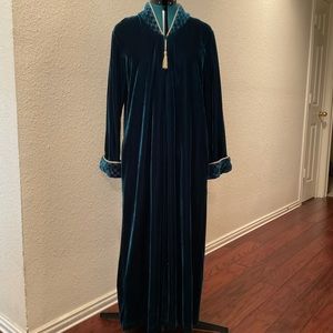 Miss Elaine Blue Green Velour Floor Length Lounge Robe